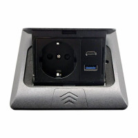 Розетка врезная для пола черная 16 А + 2 USB (type C+A) 2,1 А IP44 